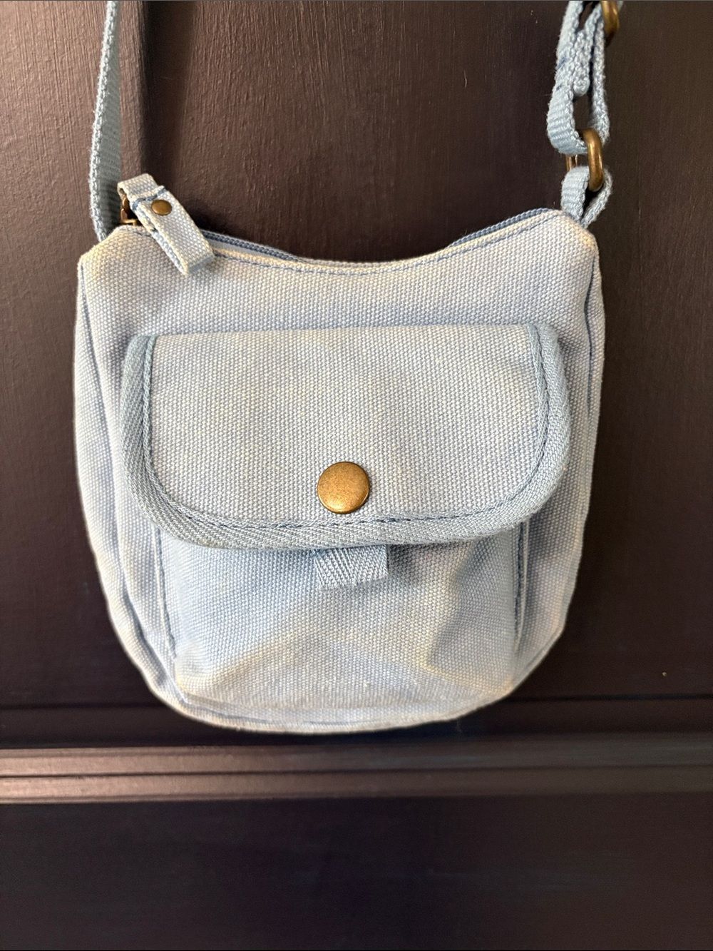 Small LLBean canvas crossbody bag blue